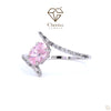 Silver ring with a pink gemstone on a white background, featuring the Cheriva Jewels logo.