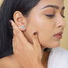 Green Emerald Gemstone Round Diamond Halo Stud Earring - Cheriva Jewels