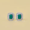 Green Emerald Gemstone Round Diamond Halo Stud Earring - Cheriva Jewels