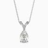 A pear cut diamond pendant with a laboratory-grown diamond as the main feature, set in a chain.