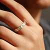 Emerald Cut Lab Grown Diamond Wedding Band, Six Stones Half Bezel Set Band