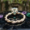Double claw prong setting lab diamond IGI certified vintage ring cyan blue
